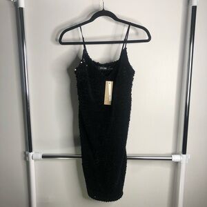 DO+BE Black Sequin Velvet Mini Dress with Spaghetti Straps